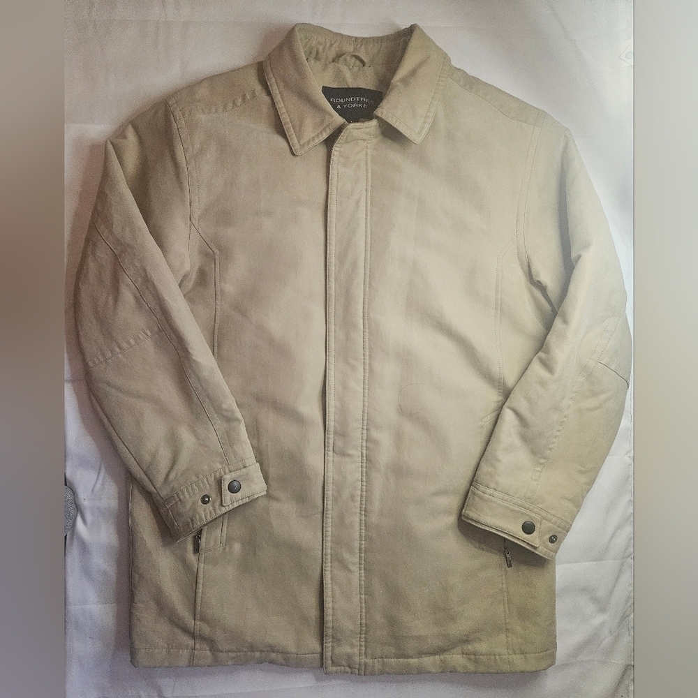 Roundtree & Yorke Mens Beige Jacket With Zipper And Button Closure Size Large